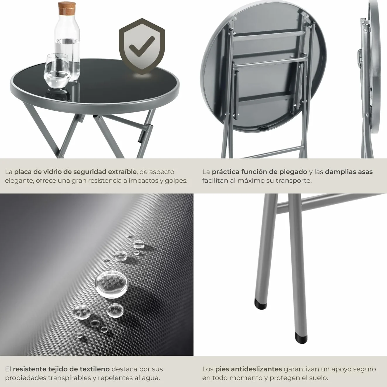 tectake Conjunto Muebles Jardín Exterior 3 Piezas Estructura Acero Gris