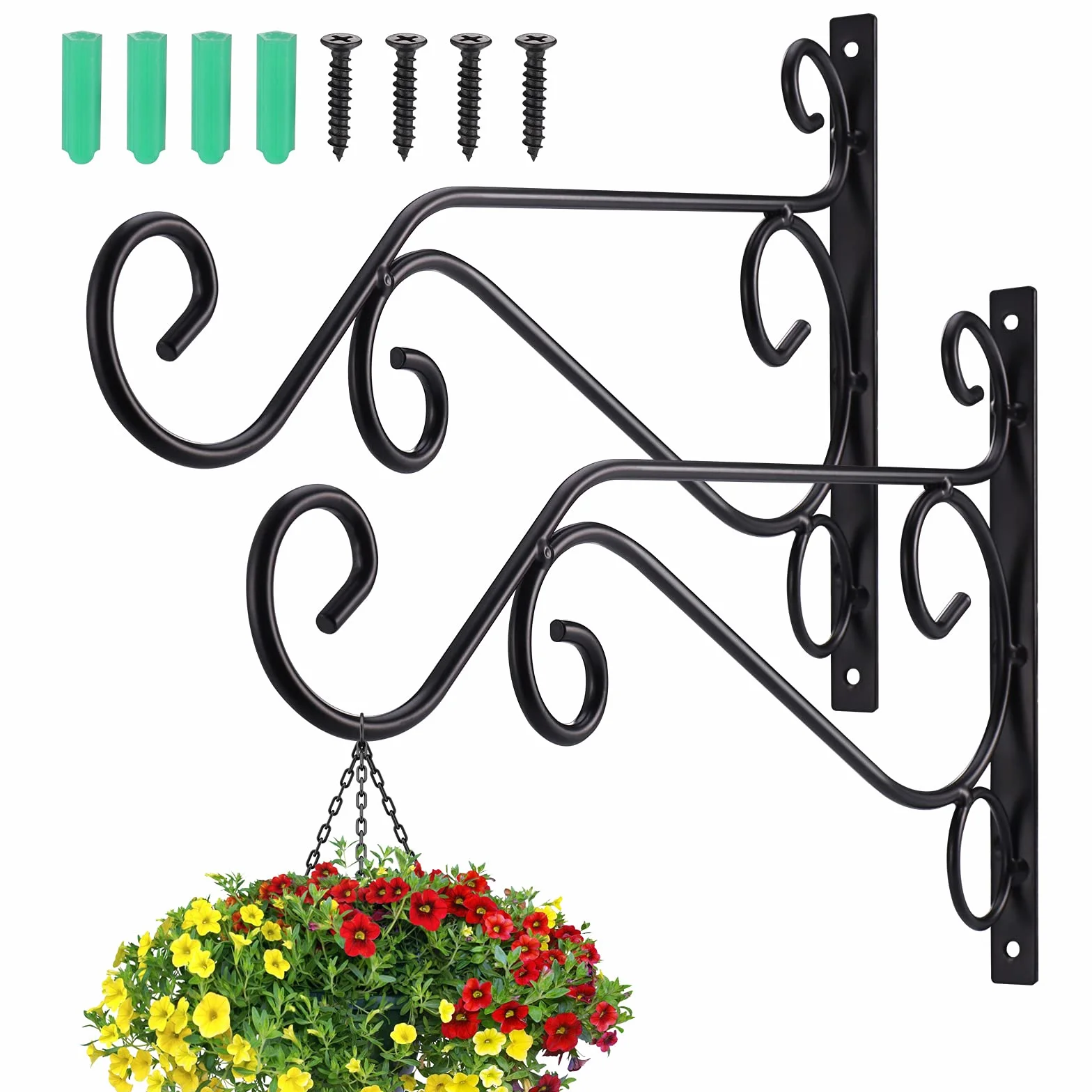 Zocipro Soporte para Macetas Colgantes de Metal Exterior 29x20cm Gancho Pared Hierro Jardinera Balcon