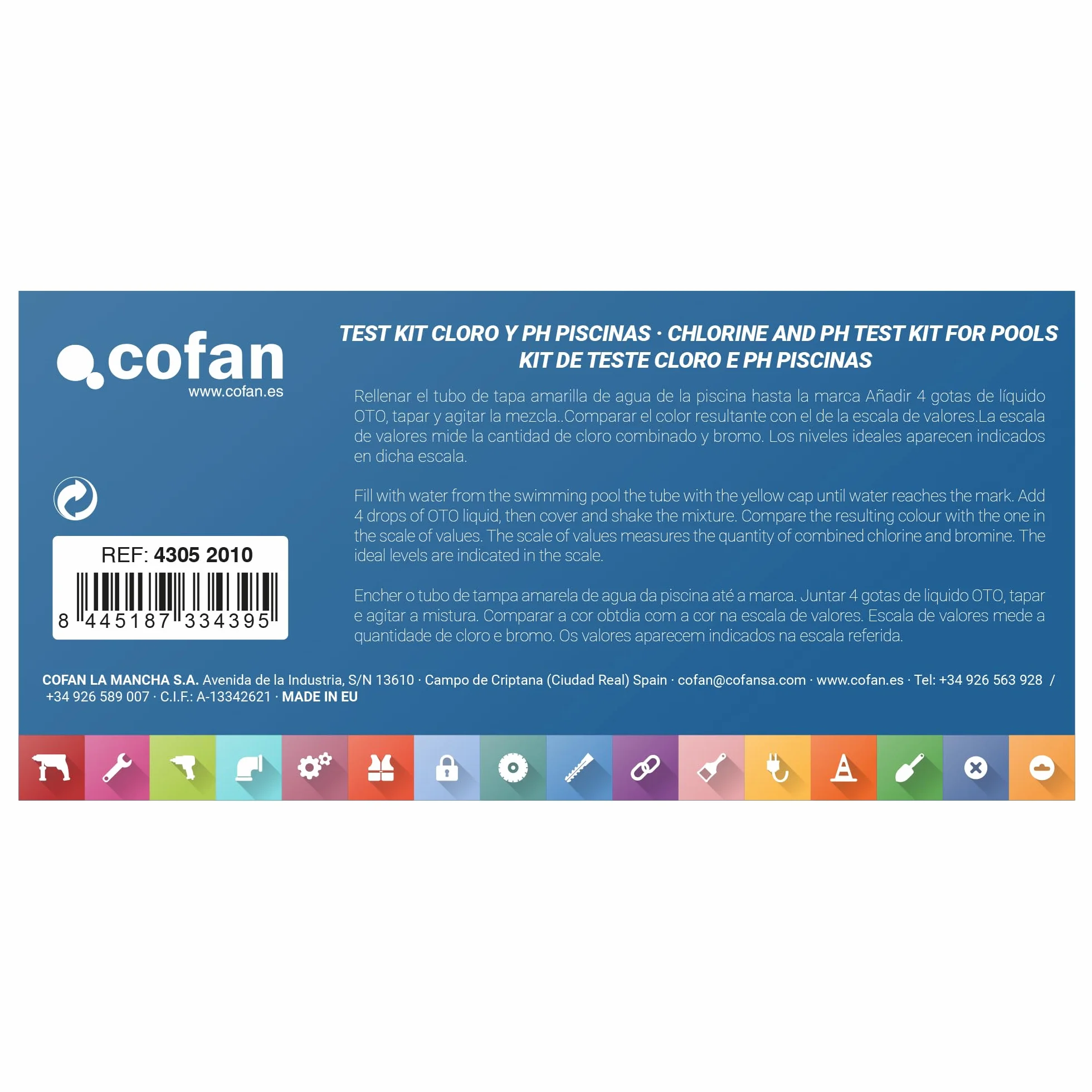 Cofan Kit de Test para pH y Cloro de Piscinas | Mantenimiento de Piscinas | Incluye todo lo Necesario