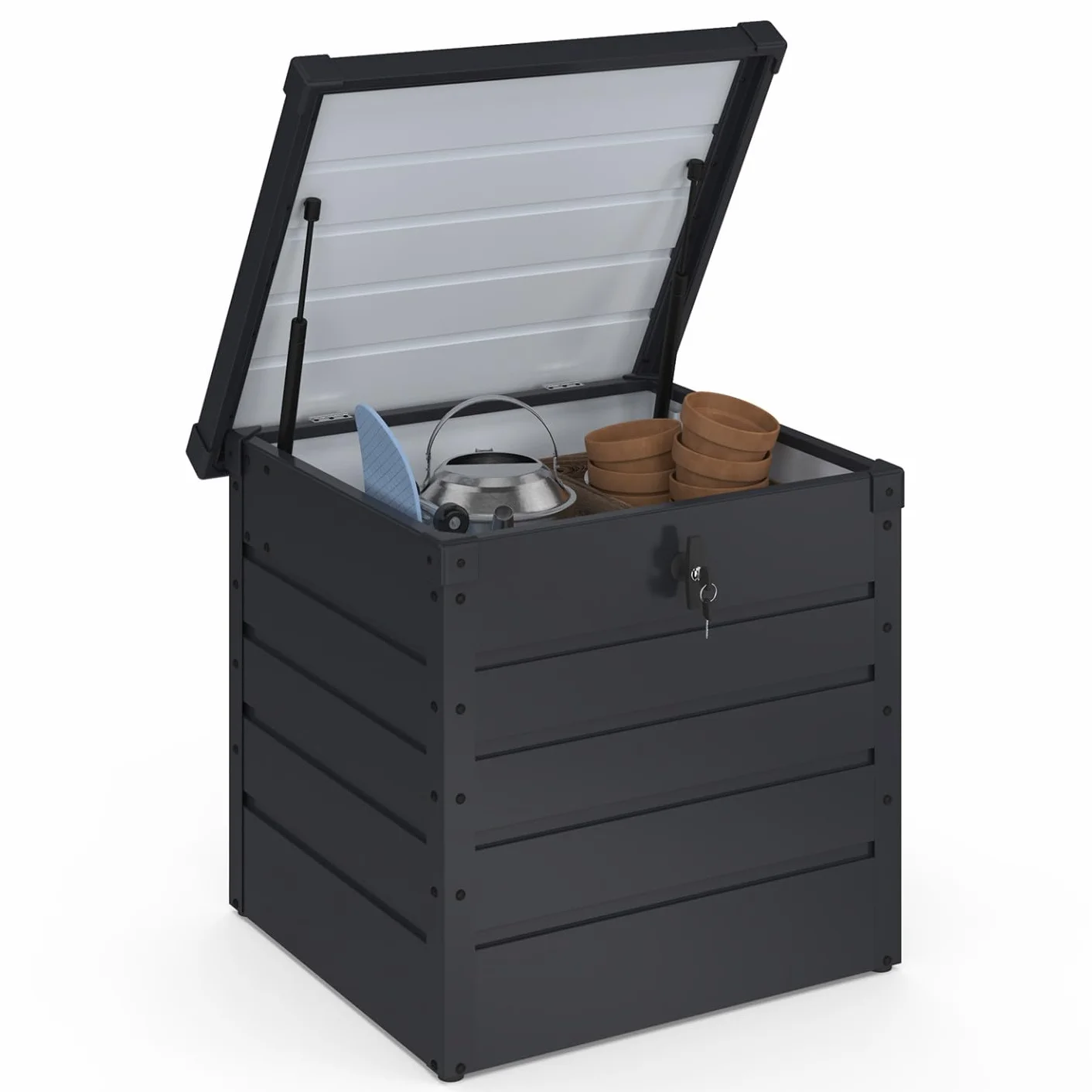 Caja de almacenamiento de metal con cerradura 200 L 68 x 62,5 x 63 cm gris antracita