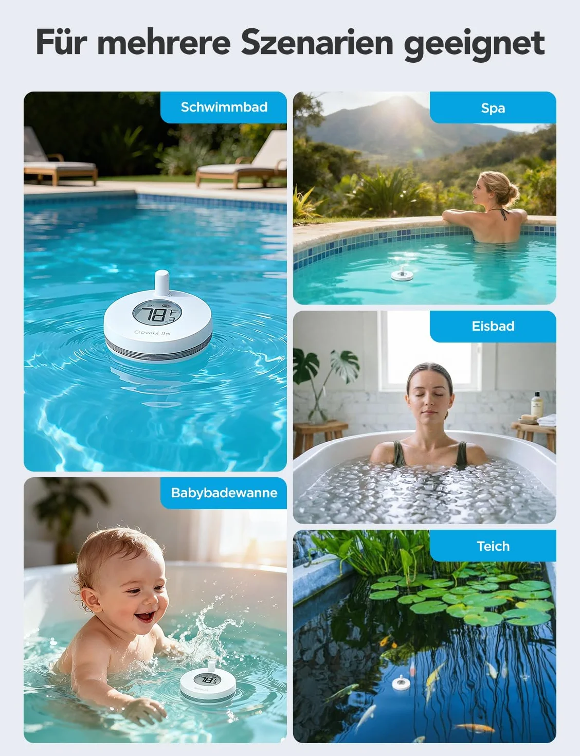 GoveeLife Termómetro de piscina WiFi digital flotante, alarma IPX7 para bañera acuario jacuzzi spa