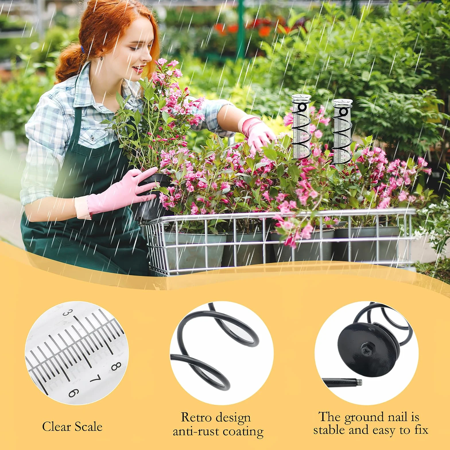Pluviómetro extraíble con estaca de Metal en Espiral para jardín césped terraza