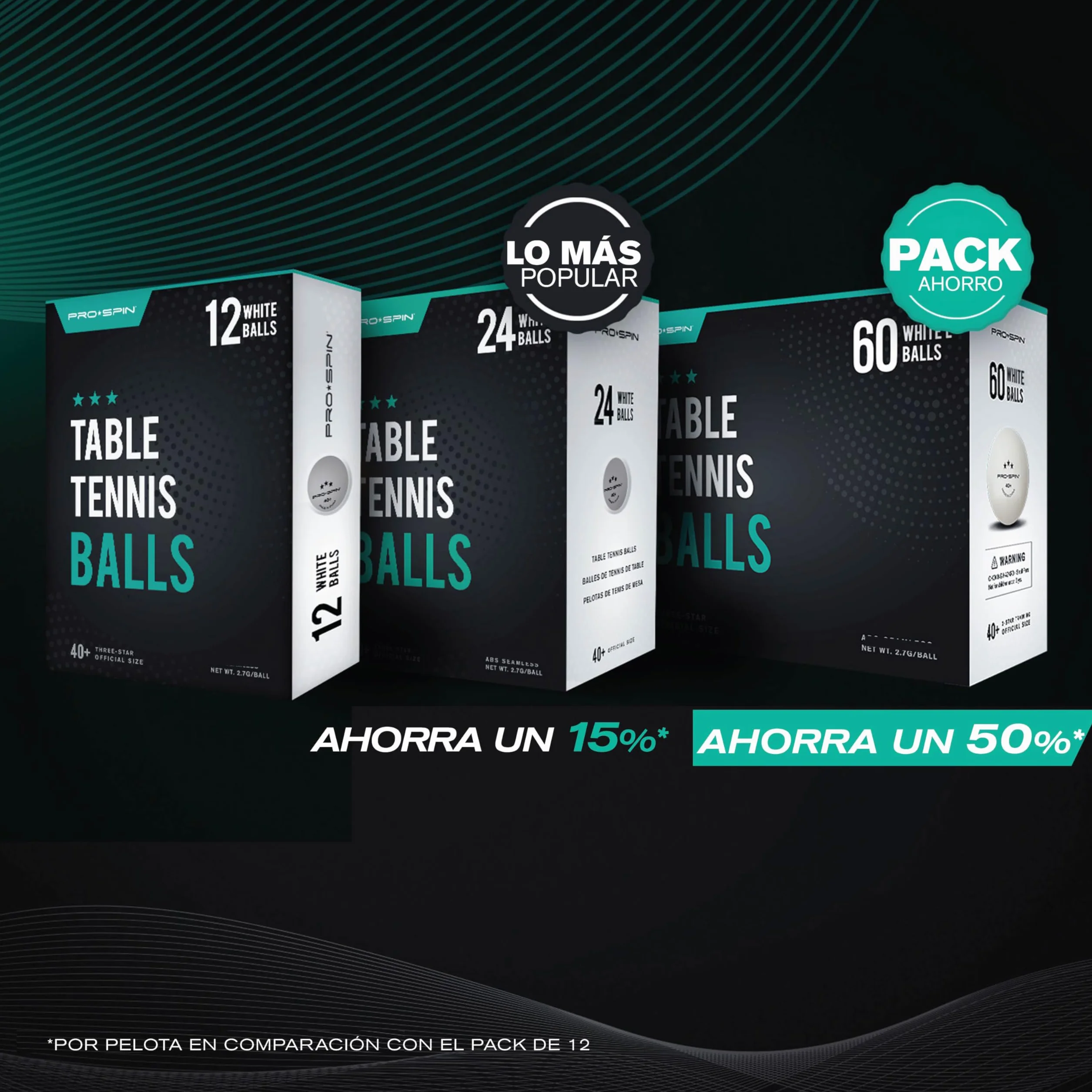 PRO-SPIN Pelotas de Ping Pong 3 Estrellas ITTF ABS 40+ Alto Rendimiento Tenis de Mesa Profesional