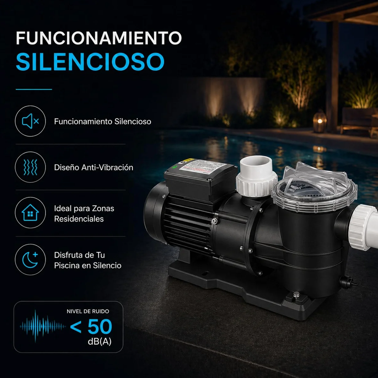 Bomba para Piscina 16500 L/h 1 CV 750 W Filtración con Cesta Extraíble