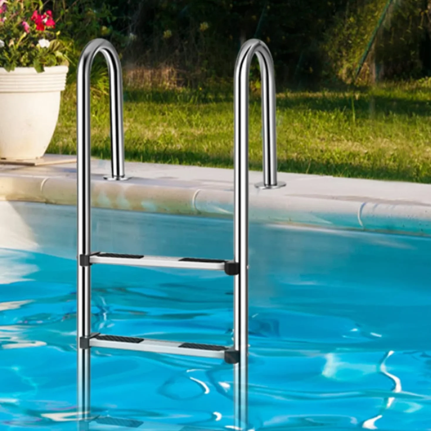 GYMAX Escalera de Piscina de 3 Peldaños de Acero Inoxidable, 150 kg, 55 x 25 x 132,5 cm, Plateado
