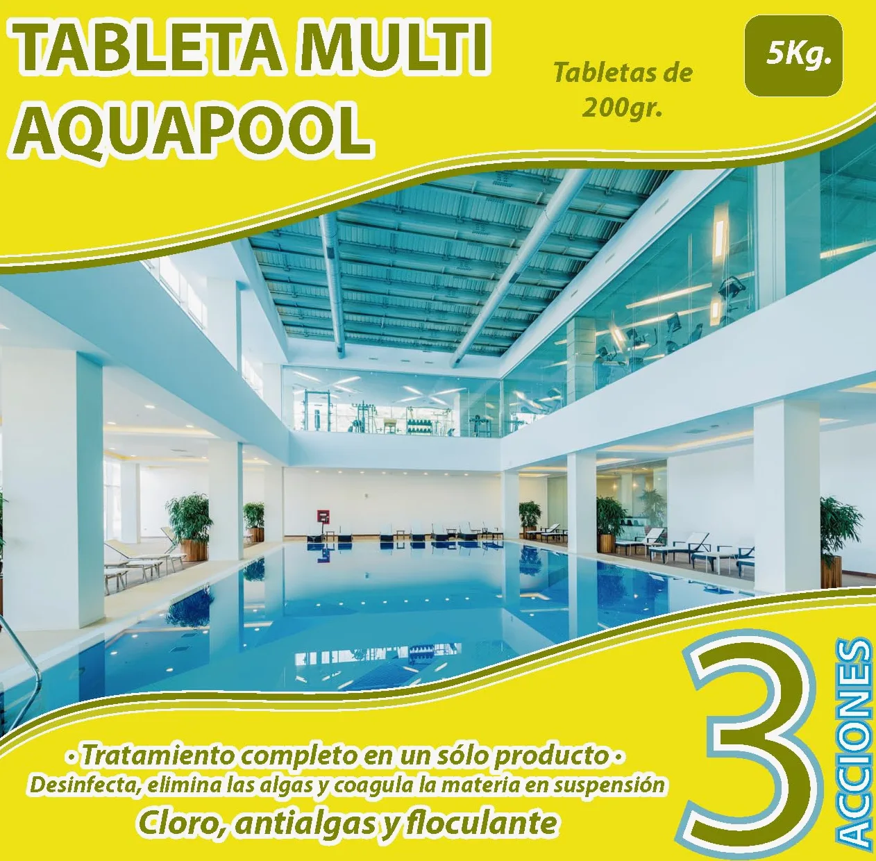 Pastillas de Cloro multifunción 200 Gramos 3 acciones 5 KG - Apto para Liner no Contiene Cobre