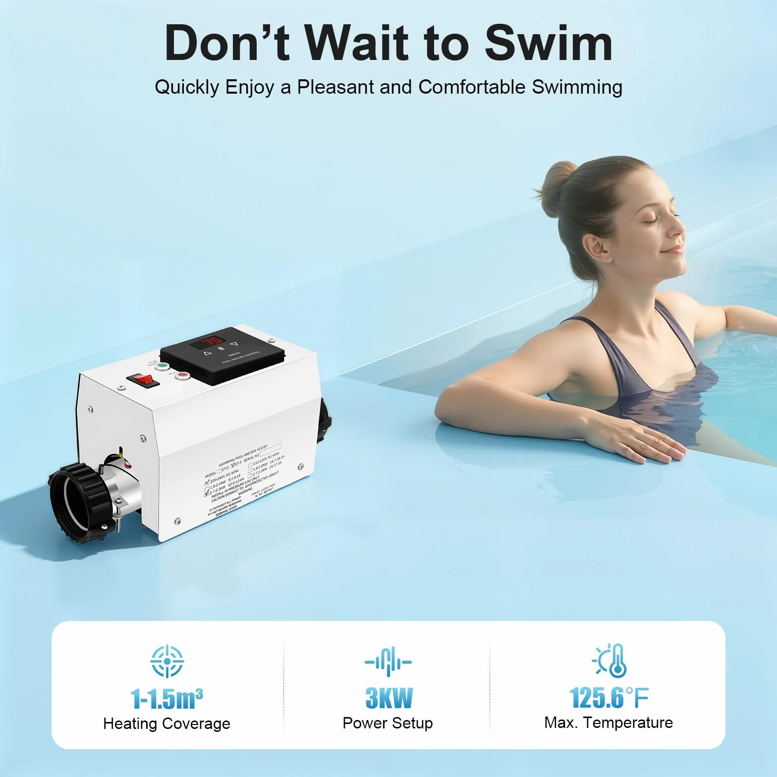 Calefacción eléctrica de piscina 3 kW termostato intercambiador de calor