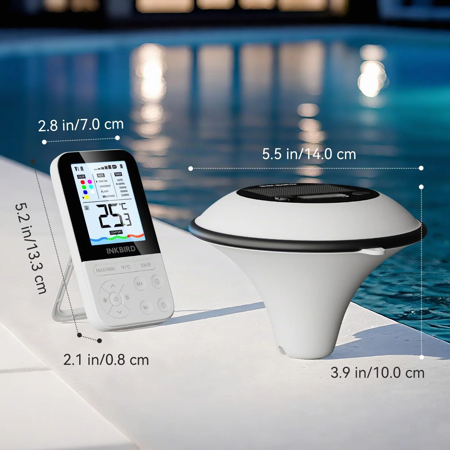 Inkbird IBS-P05R Termómetro Piscina Solar con 7 Luz Colorida, IP68, Sensor Automático, Mando a Distancia
