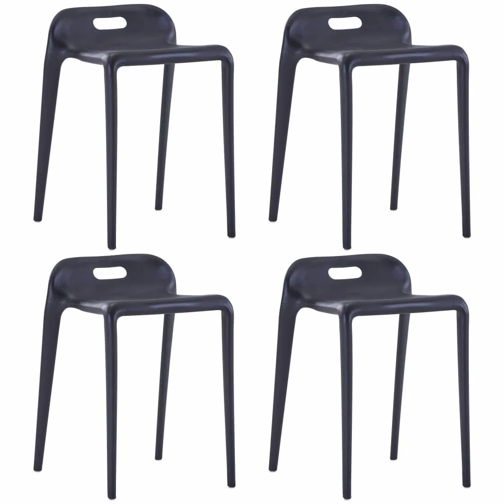 vidaXL 4 Taburetes Apilables Plástico Negros Mobiliario Hogar Terraza Jardín