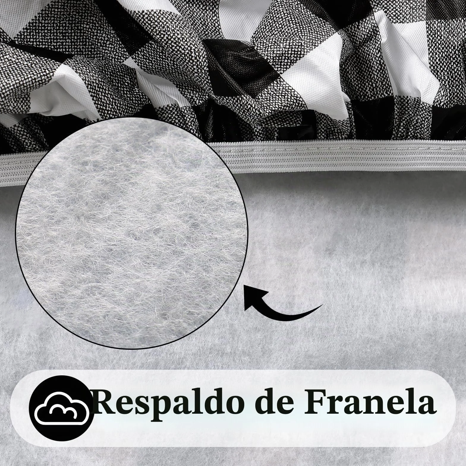 Dremisland Mantel Cuadros Vichy Blanco y Negro 76x183 cm Antimanchas Respaldo Franela Plástico Borde Elástico