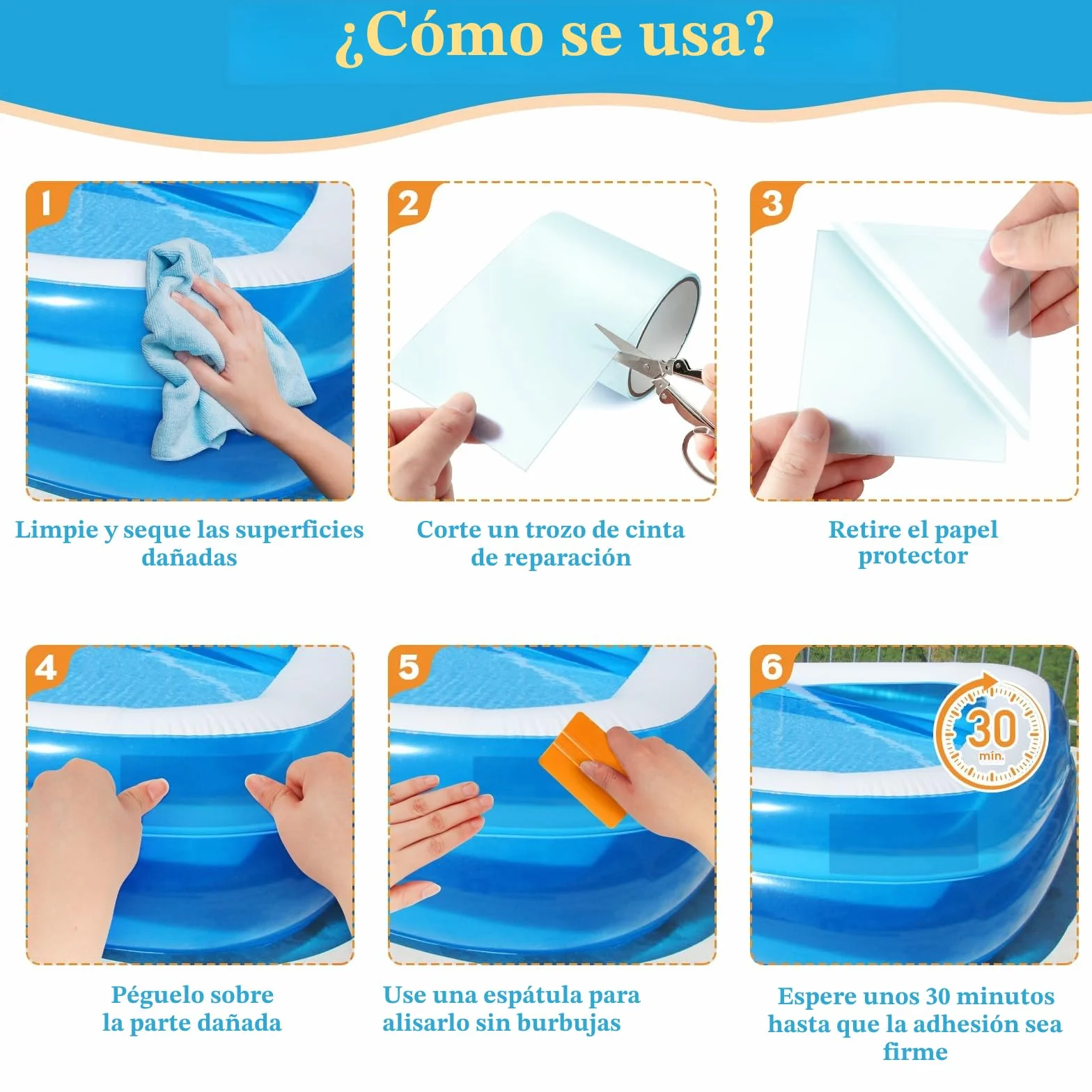Hymarvo Cinta Reparación Piscinas PVC 10x150cm Impermeable Kit Parches Piscina