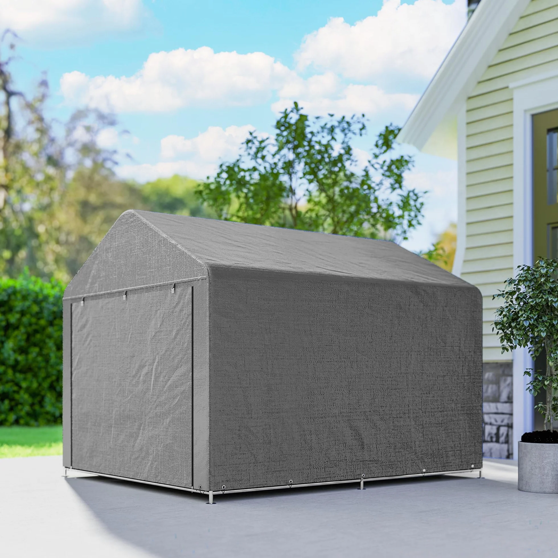 Outsunny Carpa de Jardín Exterior 2,4x2x2 m Cobertizo Metal Galvanizado Impermeable UV30+ Gris