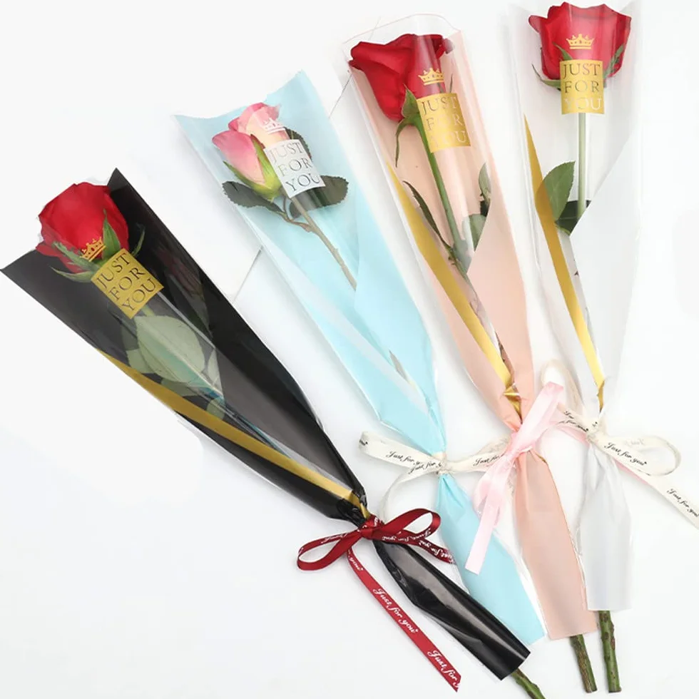 Bolsa de embalaje de rosas individuales impermeable 100 unidades 4 colores suministros de ramo de floristería