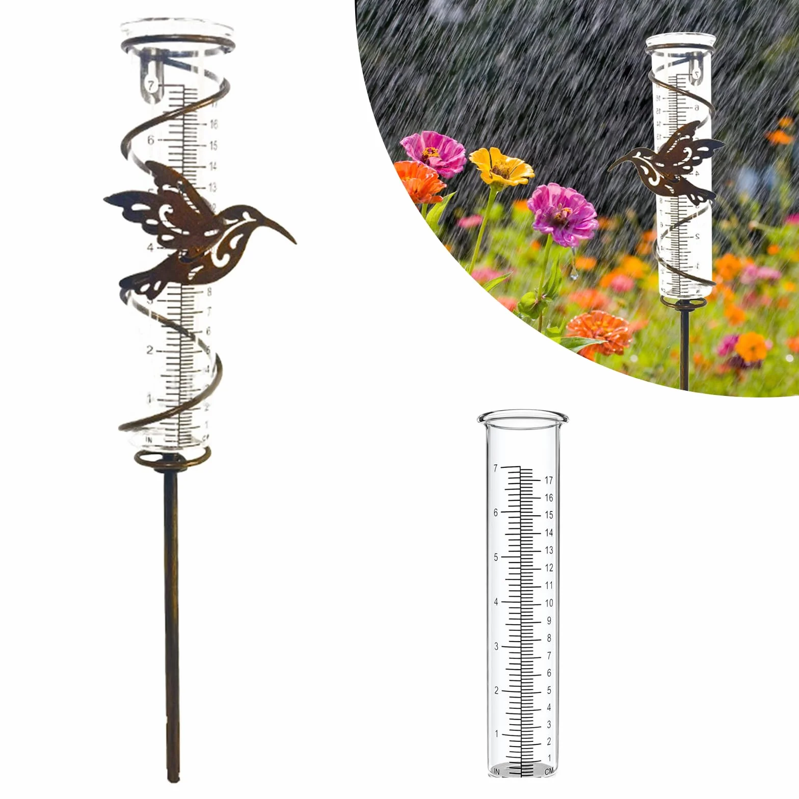 Pluviómetro de jardín de vidrio, medidor de lluvia de metal con escala
