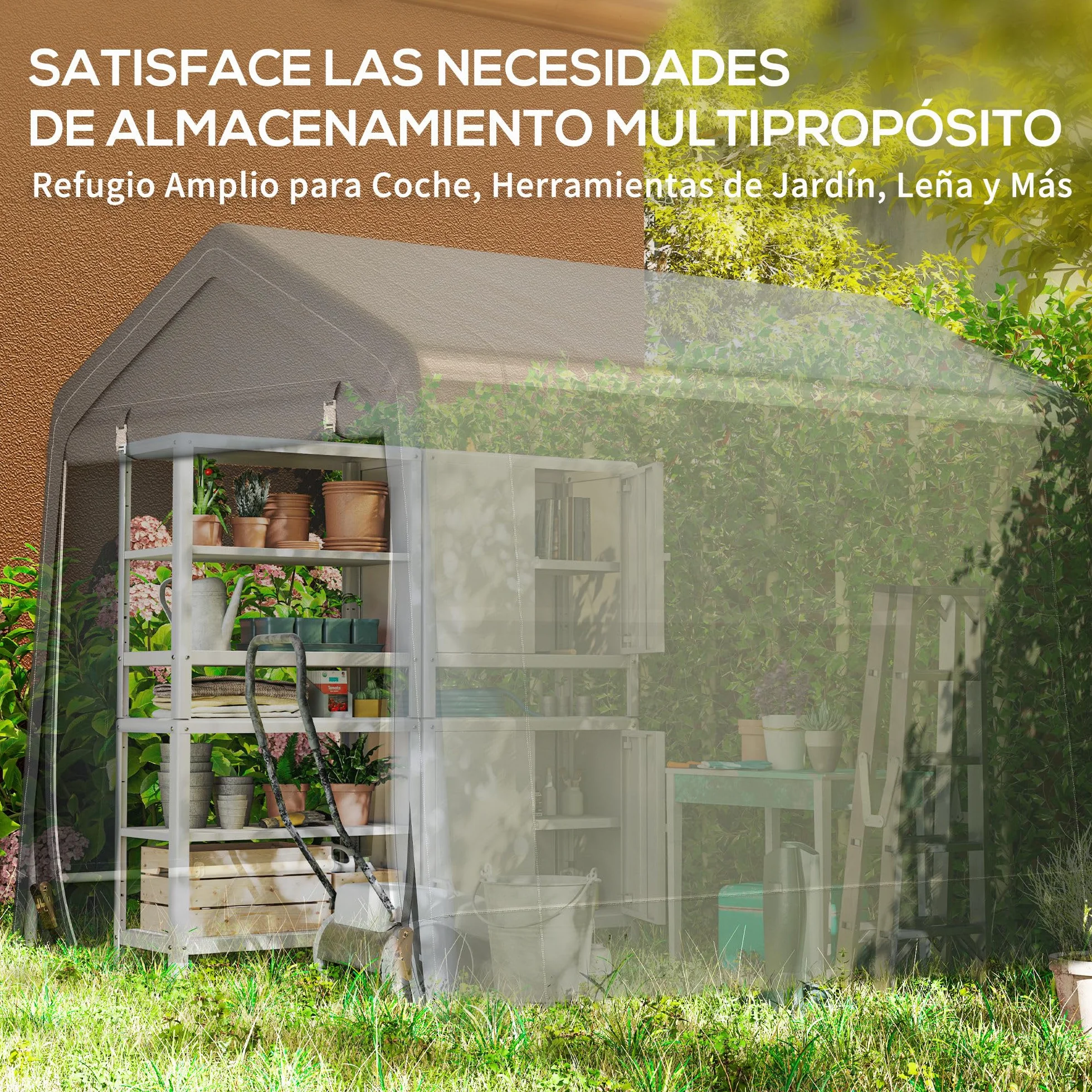 Outsunny Carpa de Jardín 2,4x2x2 m Cobertizo Exterior Impermeable Anti-UV Garaje Portátil Gris
