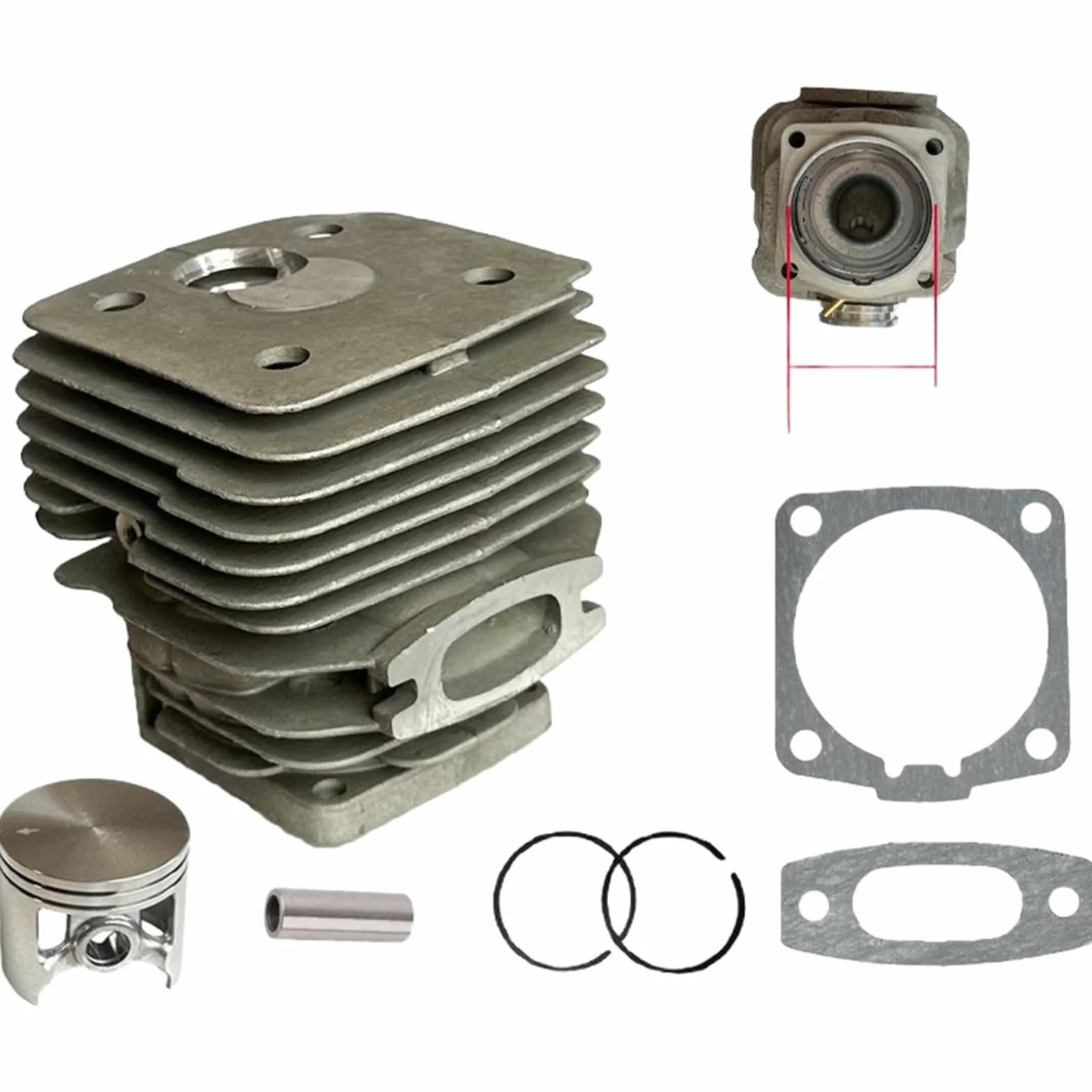 Cilindro de motosierra, juego de cilindros H395, para montaje de pistón, para pieza de equipo eléctrico al aire libre, tamaño de orificio de 56 mm, aleación de aluminio de larga duración