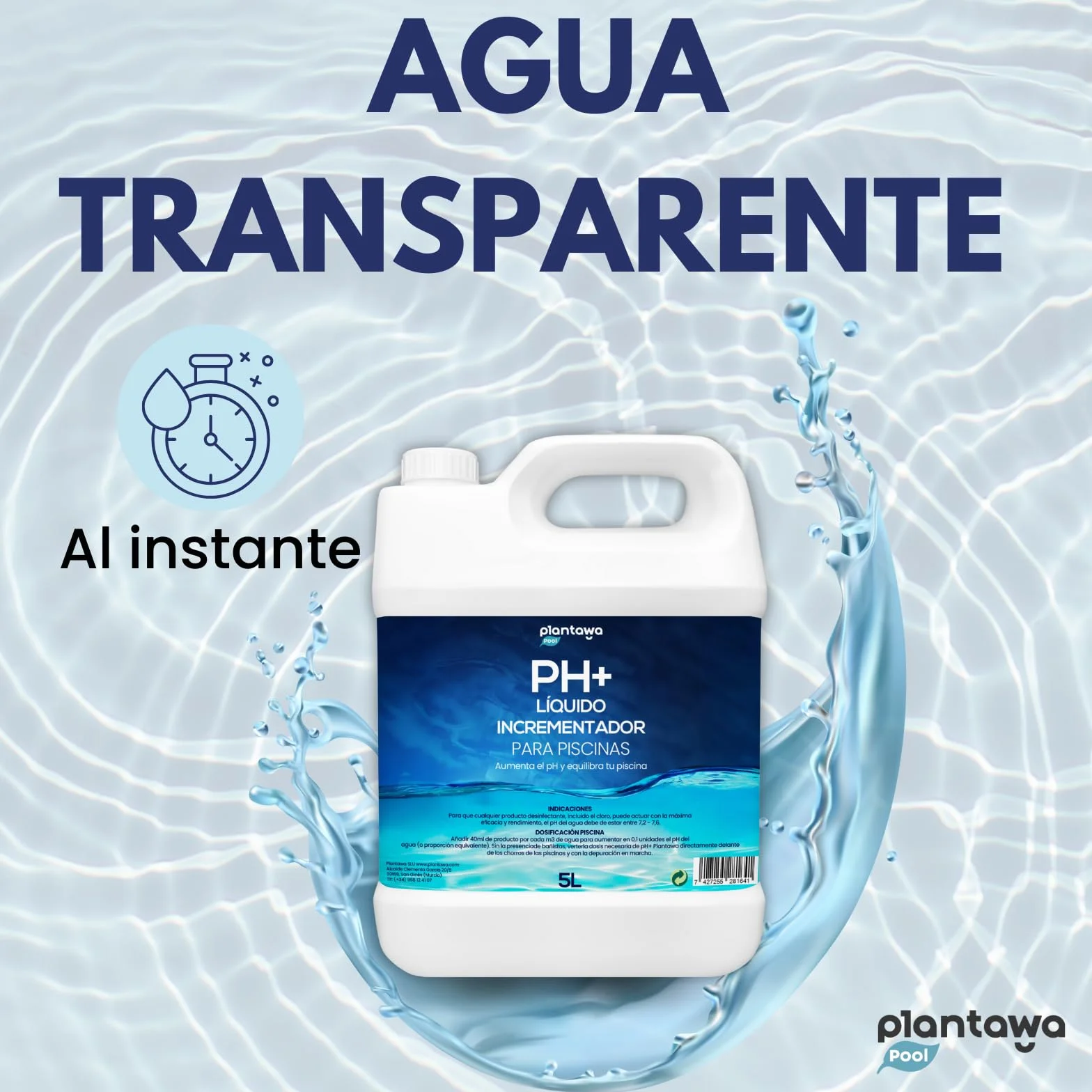 PLANTAWA Incrementador de pH para Piscinas 5 litros | Regulador de pH, Elevador pH+ para Piscinas y Spas, Aumenta el pH del Agua, El embalaje puede variar
