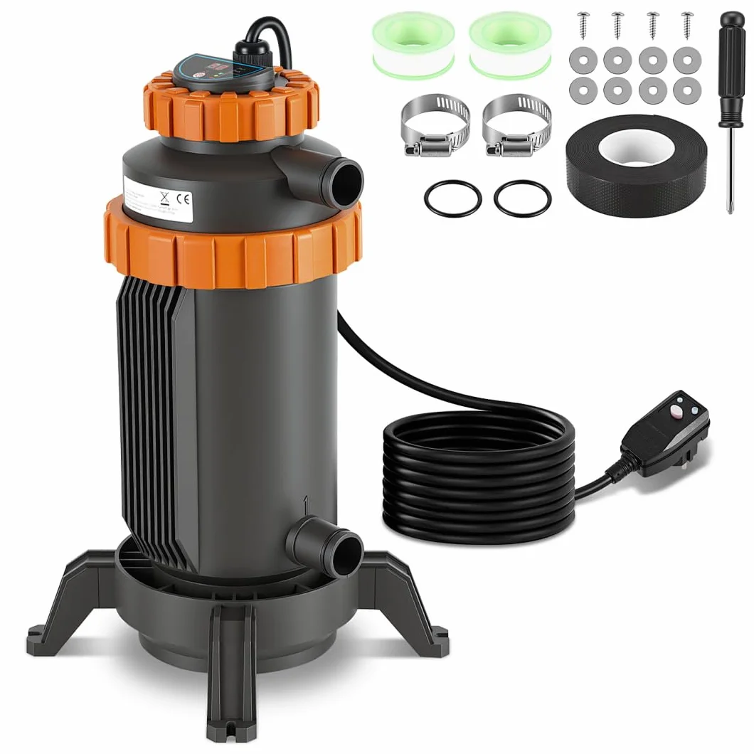 Calentador eléctrico para piscinas 17x42 cm interfaz digital 32-38 mm protección fugas vuelco ignífugo 45°C