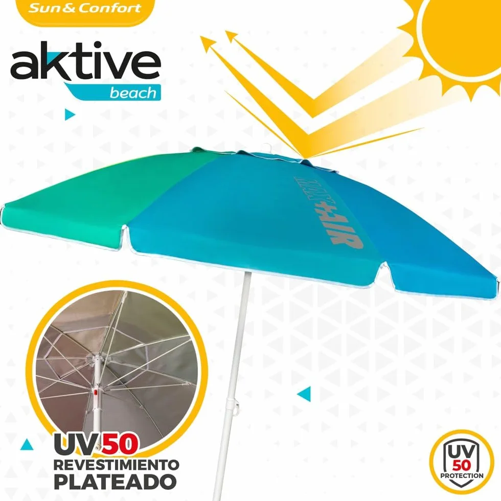 Aktive Sombrilla de playa grande Ø200 cm protección UV 50 resistente al viento mástil flexible
