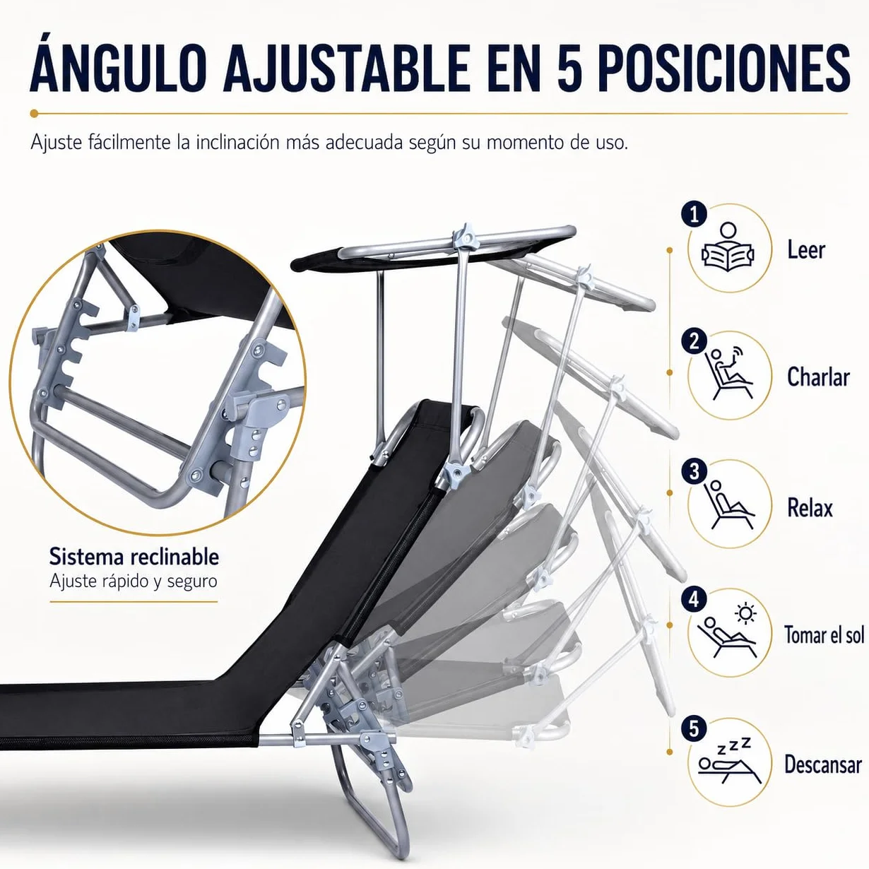 T-LOVENDO.ES Pack de 2 Tumbonas de Playa Reclinables con Parasol Ajustable, Plegables, Aluminio Ligero
