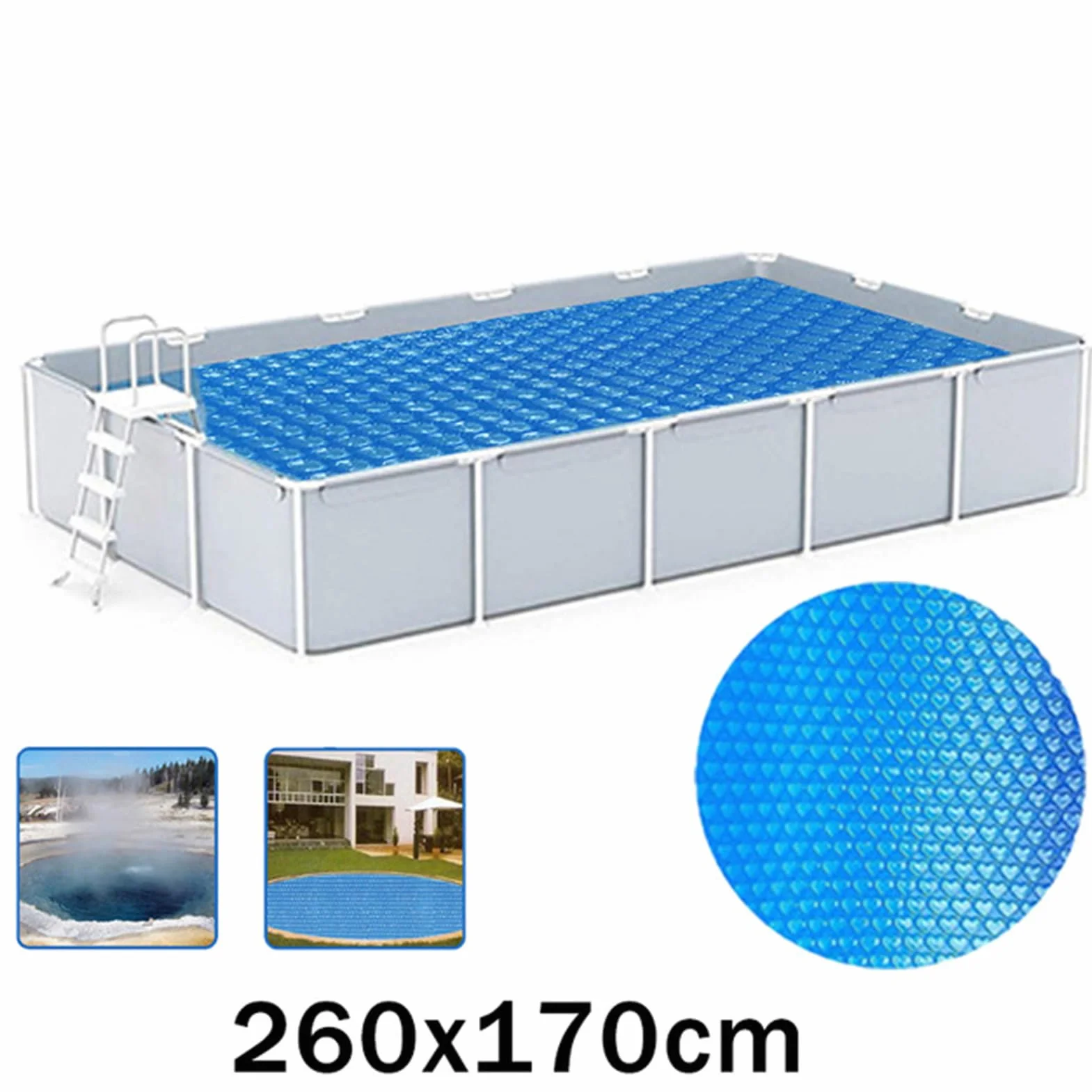 Cubierta de Piscina Solar Térmica Manta de Burbujas Aislamiento Polvo 2.2x1.5m