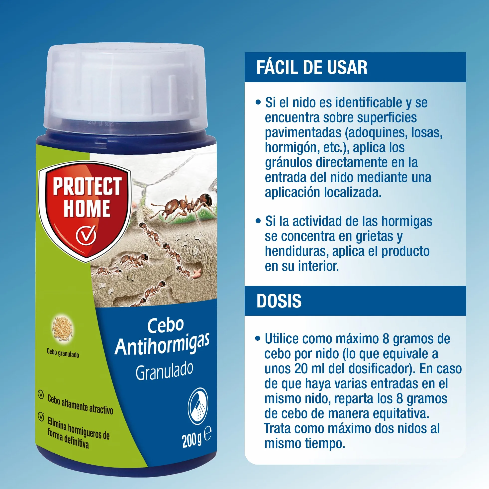 PROTECT HOME Cebo Antihormigas granulado, Elimina Hormigas Exteriores