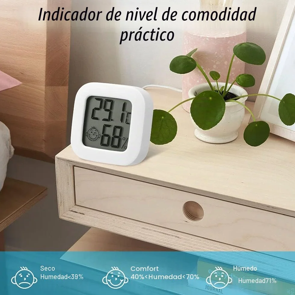 Flintronic Higrómetro Digital Termómetro, 2 Piezas Mini Termómetro Higrómetro Interior, Pantalla LED con Logo de Confort, Blanco