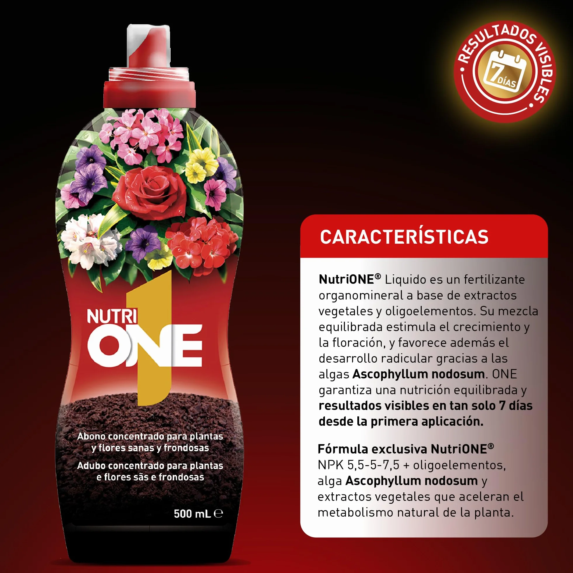 nutriONE Abono líquido concentrado para Plantas y Flores Fertilizante Premium ingredientes naturales