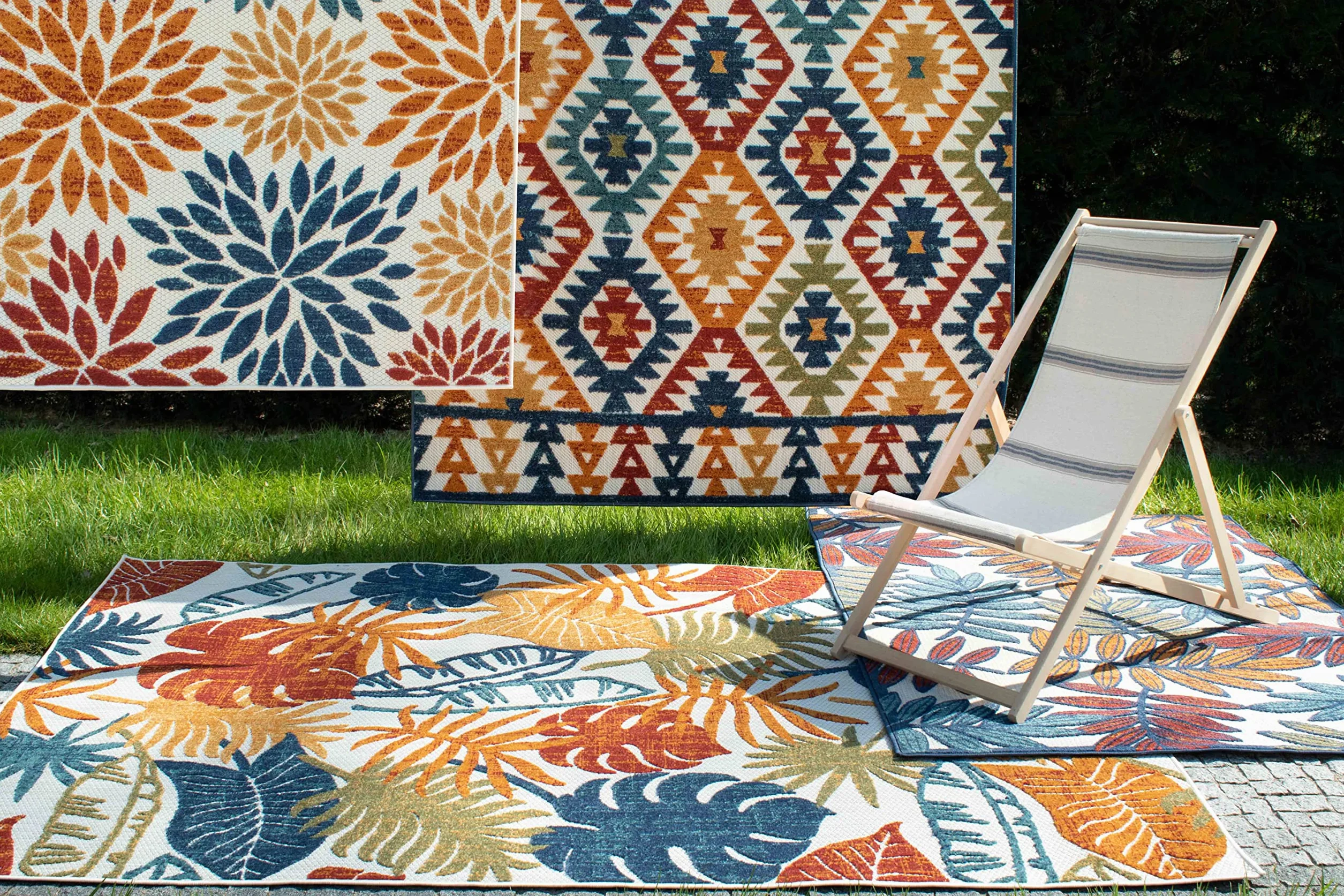 Alfombra Cabana Interior Exterior 70x140 cm Multicolor Patrón en Relieve