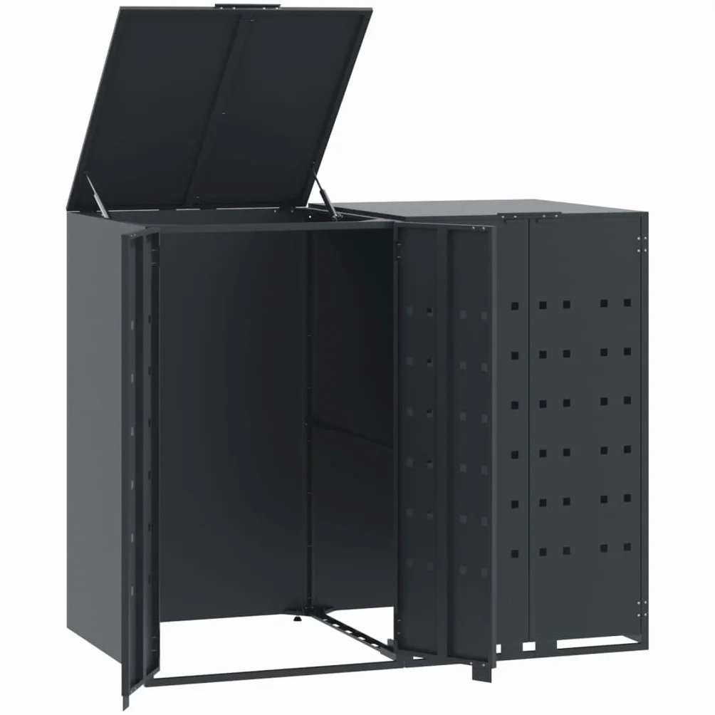IKAYAA Cobertizo para Cubos de Basura Exterior 240L Gris Antracita 138x79x117 cm Metal para 2 Cubos con Tapa Resorte de Gas