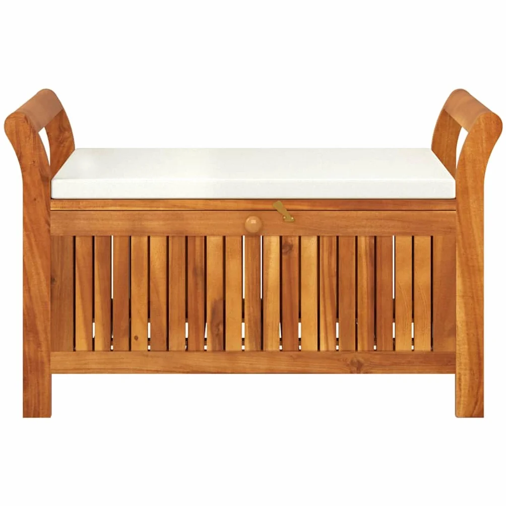vidaXL Banco almacenaje jardín cojín Madera Maciza Acacia 91 cm