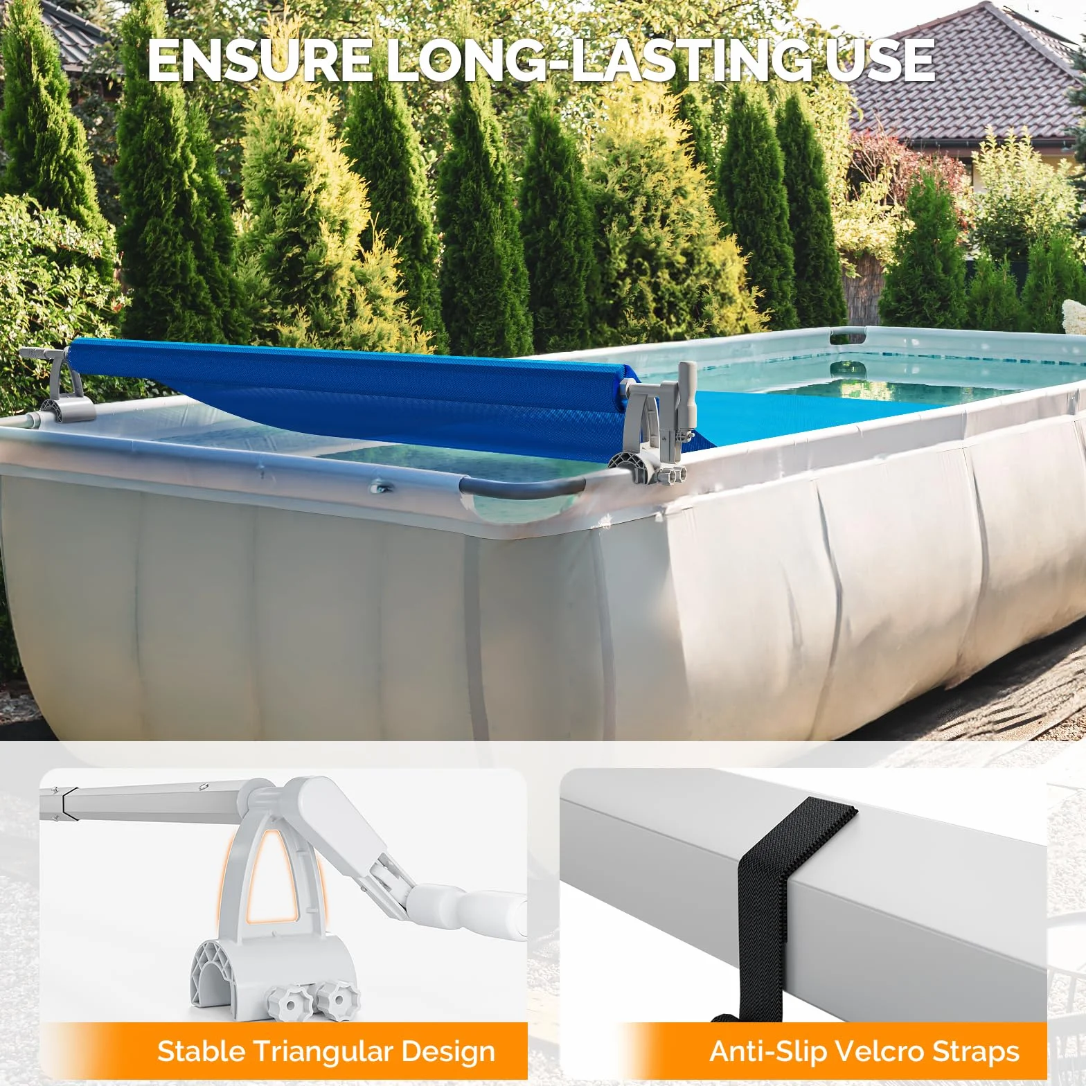 LEADZM Enrollador de lona para piscina aluminio premium 1,5-4,8 m 30-48 mm blanco