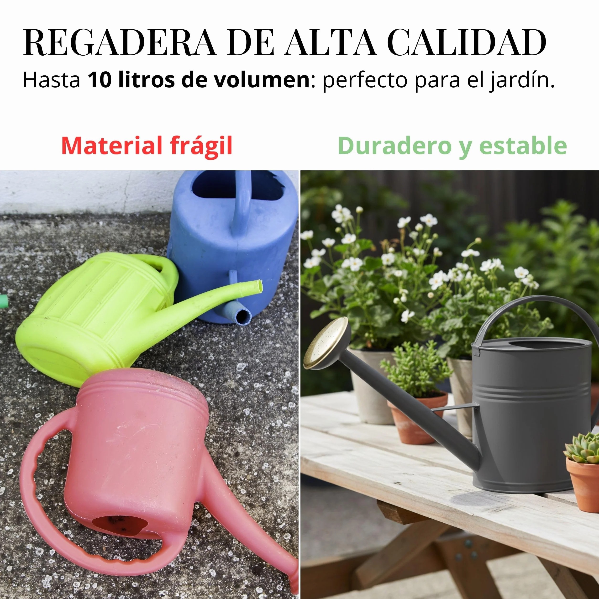 LIVLIG Regadera 10 litros 2 Asas – Jardín con Doble Asa y Alcachofa Desmontable de Latón, Diseño Vintage, Antracita