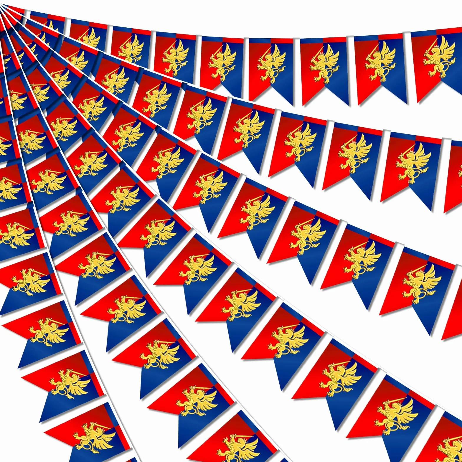 Hahafelt 6 banderines de fantasía medieval de 72 pies con diseño de león, decoraciones de fiesta medieval, banderines de caballero medieval, bandera de jardín para festival temático de castillo,