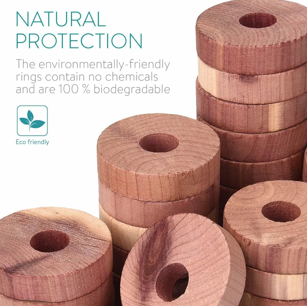 20 unidades de protección antipolillas de cedro, protección natural de polillas, bloques de cedro, protección de ropa, anillos de cedro, armarios, cajones, anillos para refrescos