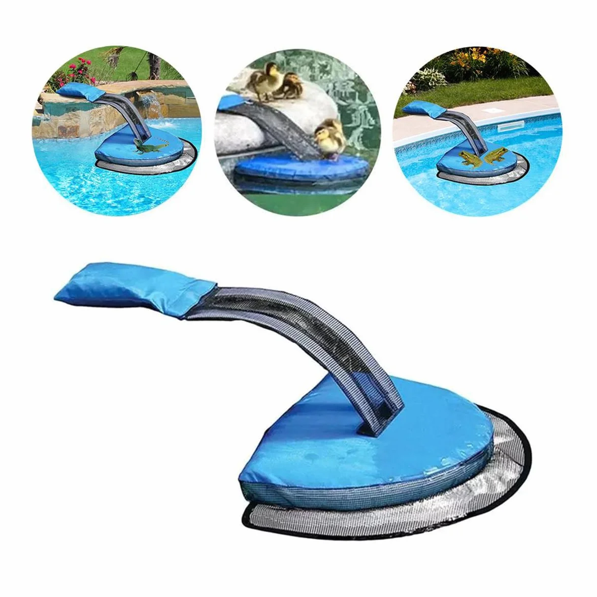 Tokaneit Rampa De Escape Para Animales De Piscina, Red Flotante Con Almohadilla Inflable, Azul