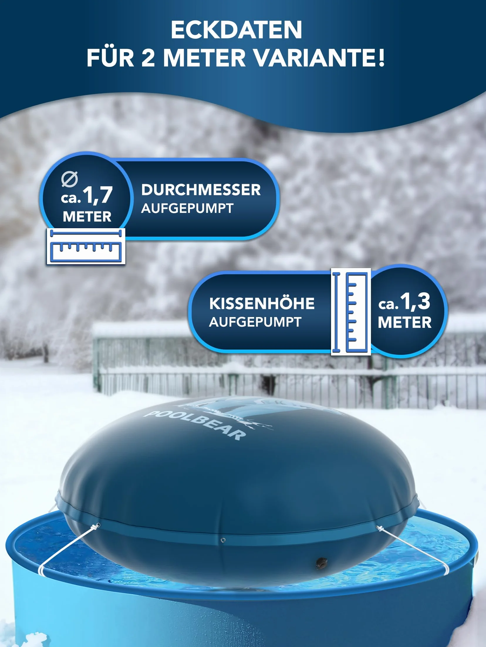 PoolBear Cojín de piscina de invierno 2 m XXL de aire doble costura con kit de reparación