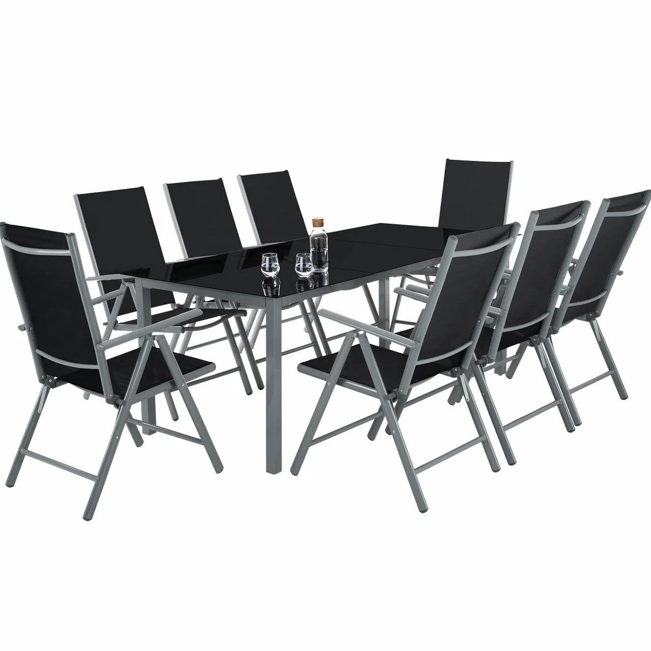 tectake Conjunto Muebles Jardín Exterior 9 Piezas, Aluminio, Mesa y Sillas Terraza Impermeables, Antracita