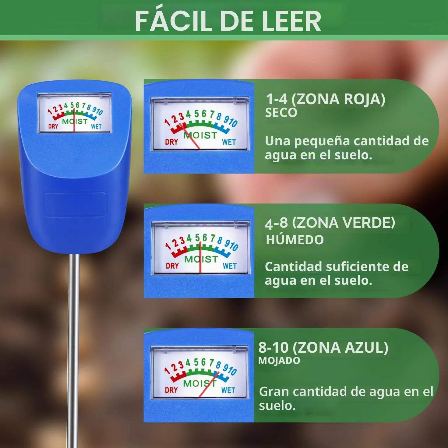 XLUX Medidor de suelo para plantas, sensor de humedad, monitor de agua, paquete de 2
