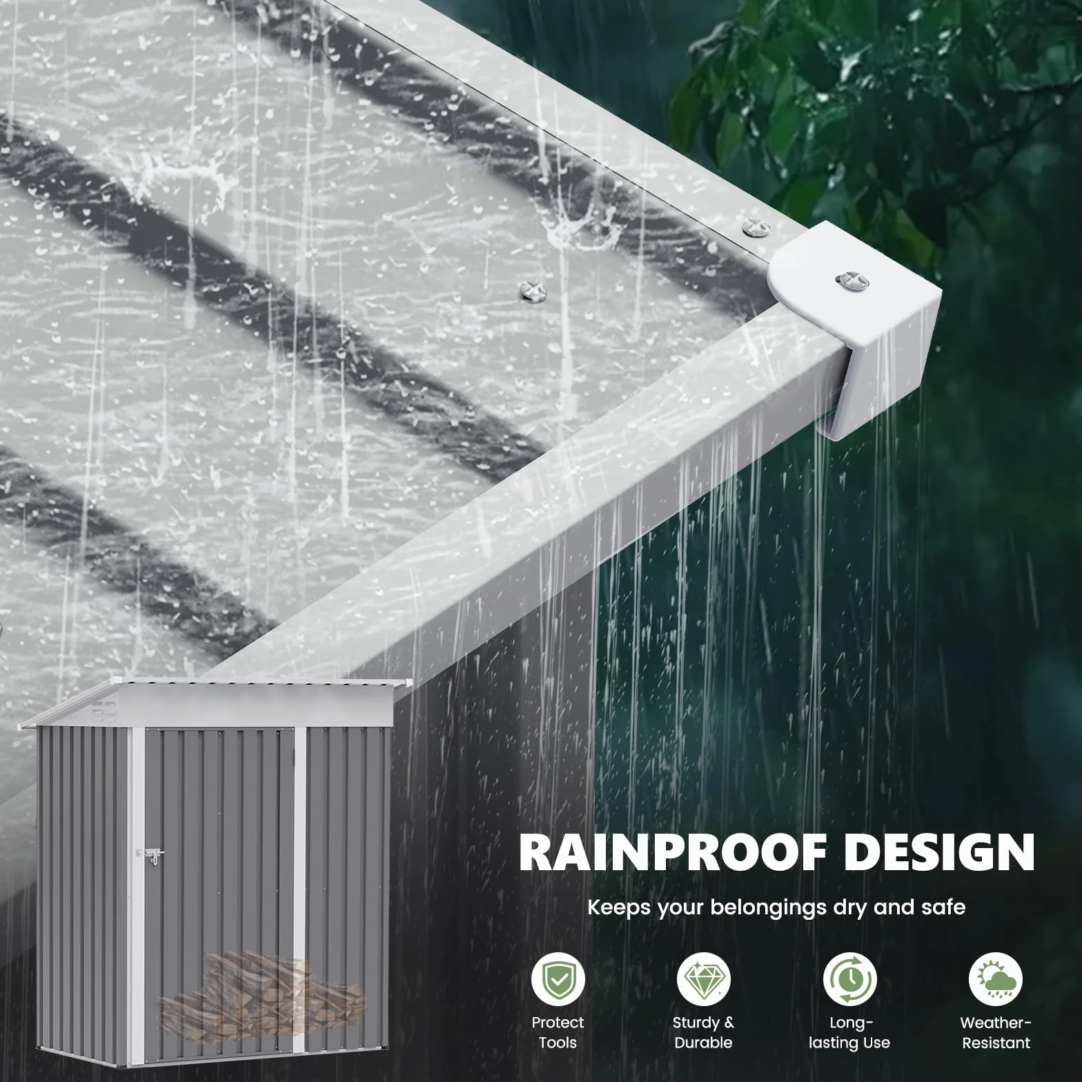 UDPATIO Caseta de Jardín Exterior Metálico Galvanizado Impermeable 162x92x182 cm Gris Almacenamiento Herramientas