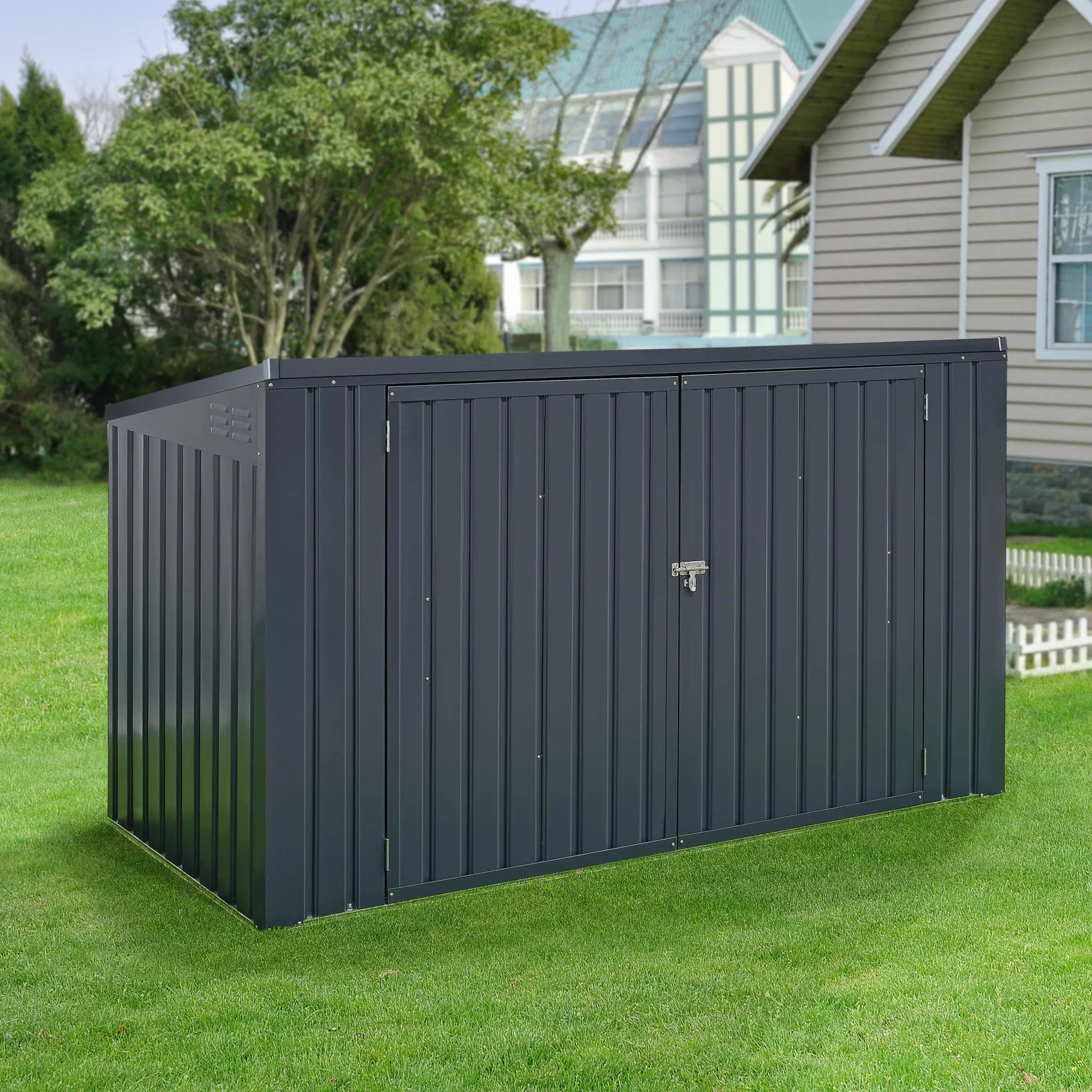 Cobertizo para Cubo de Basura Triple 240 L Acero Galvanizado 237x101x131 cm Gris Oscuro