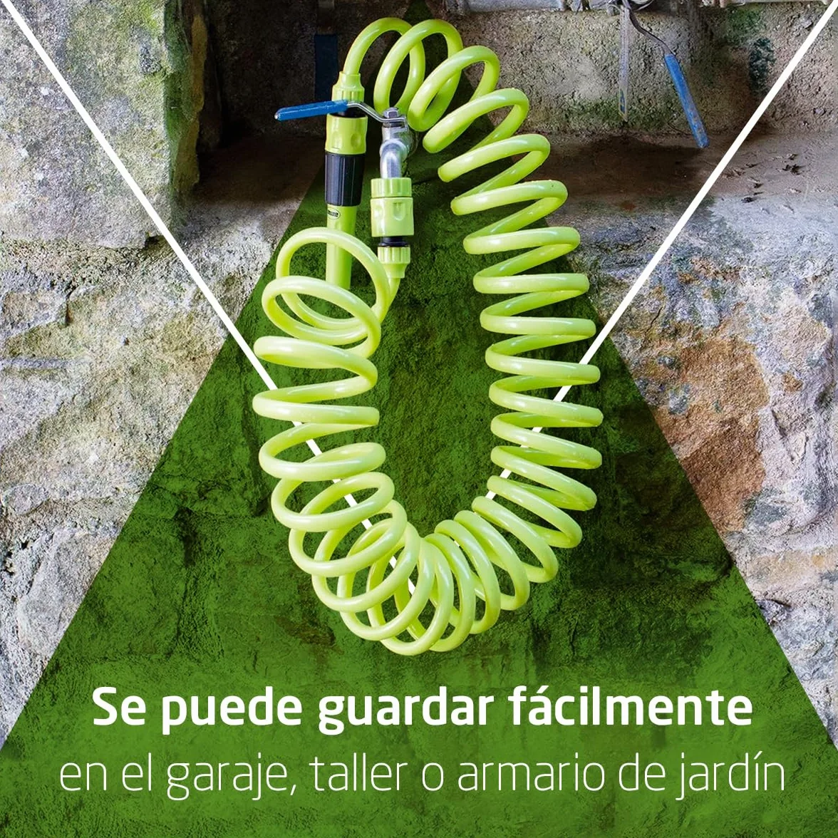 Manguera en Espiral 7,5 m Polipropileno Verde Pistacho con Lanza de Riego