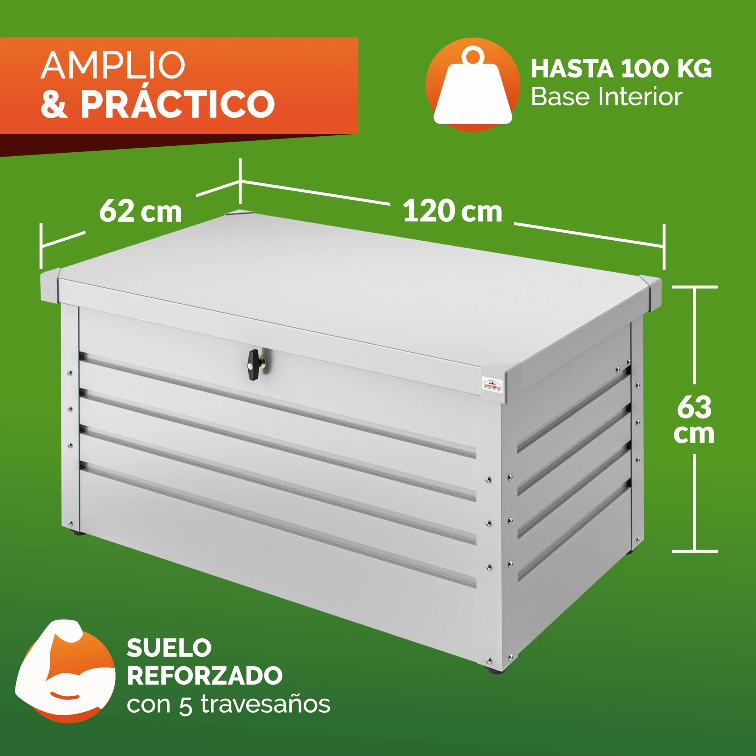 Gardebruk Baúl Metálico 120x62x63cm 385L Blanco Cajón de Jardín Arcón de Acero