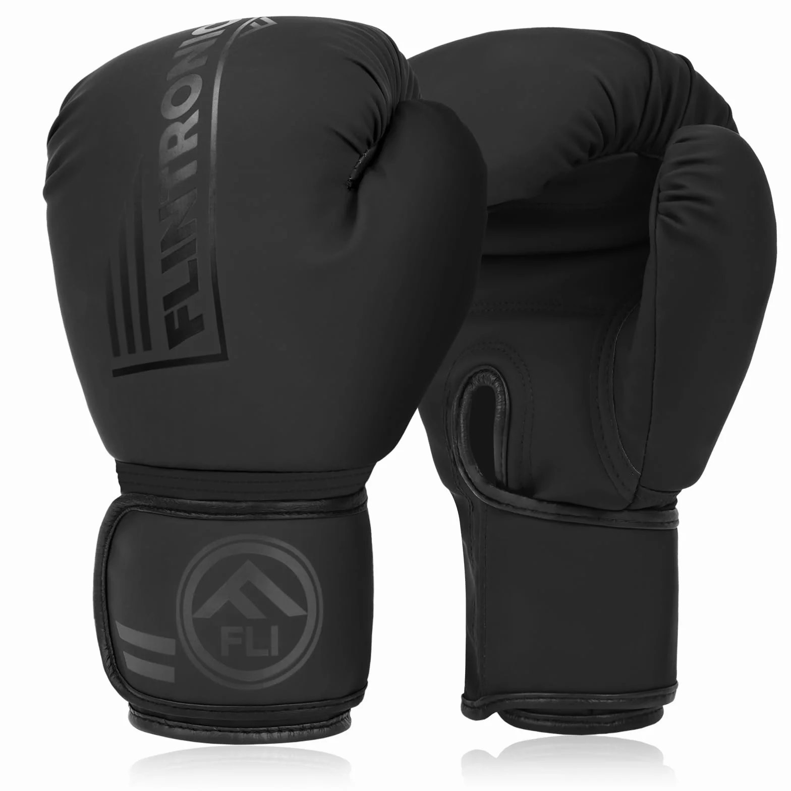 flintronic Guantes de Boxeo para Adulto, Cuero Premium, Entrenamiento MMA Muay Thai Kickboxing Negro