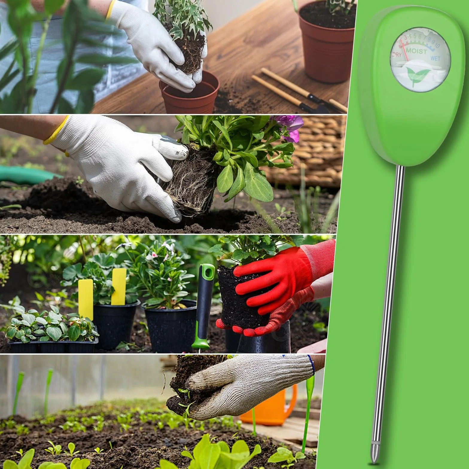 Medidor de Humedad del Suelo, Probador sin Baterías, Higrómetro para Plantas Interior y Exterior, Jardinería