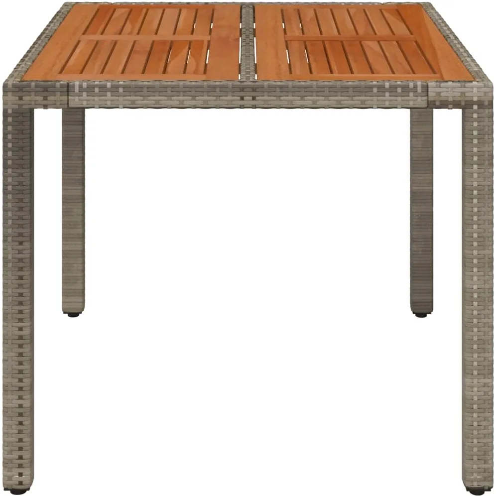 Mesa de jardín con tablero de madera gris, 90 x 90 x 75 cm, de ratán de polietileno resistente a la intemperie y acero pulverizado, altura regulable, ahorra espacio, ideal para terraza, balcón