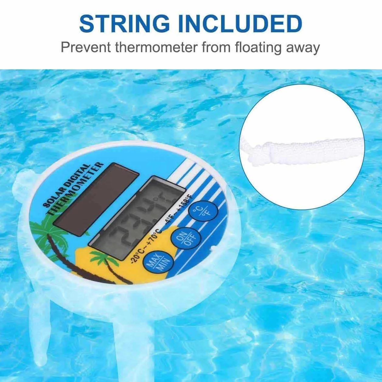 Termómetro Piscina Flotante con Cuerda Pantalla LCD IP68 Impermeable para Piscina Spa Estanque
