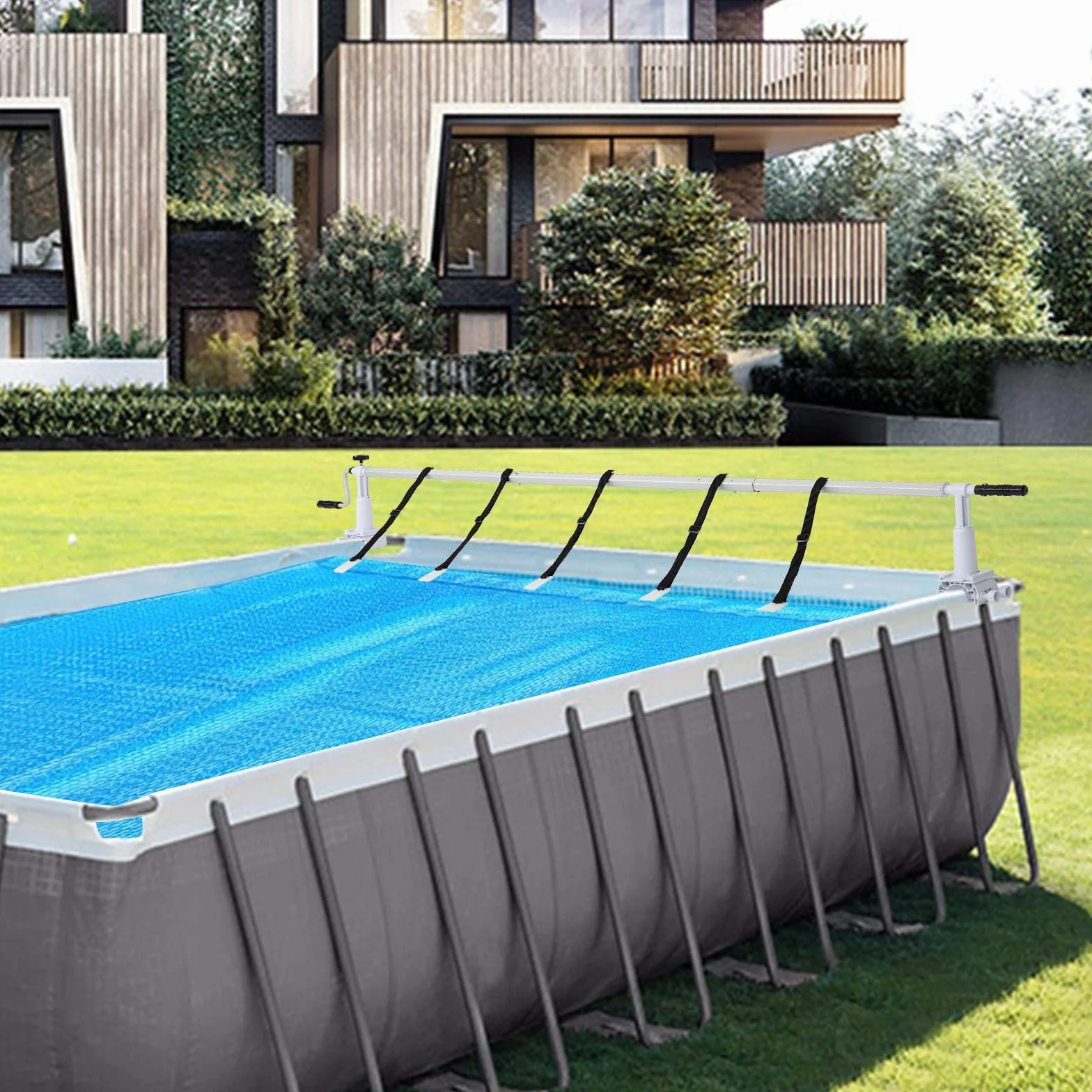LEADZM Enrollador de lona para piscina profesional de aluminio 1,5-4,5 m blanco