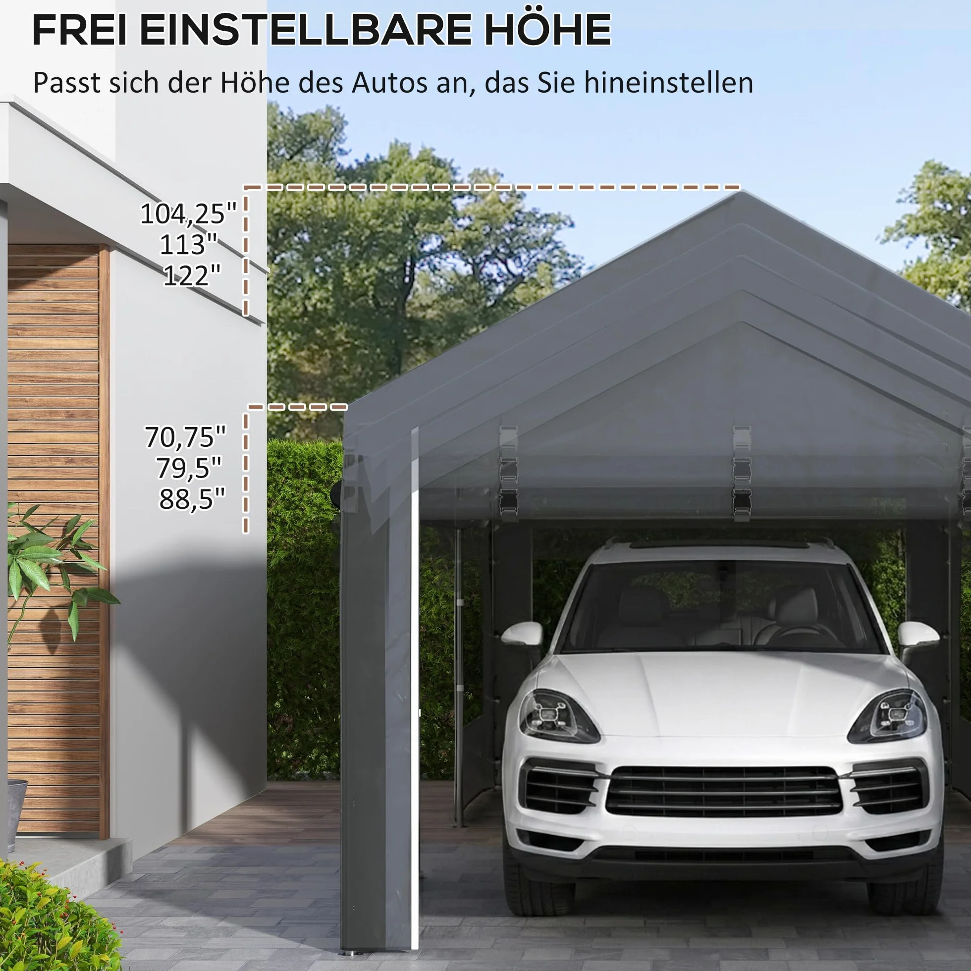 Outsunny Carport 6x3 m Garaje Regulable en Altura Toldo para Coche con Ventanas de Rejilla Acero Gris Oscuro