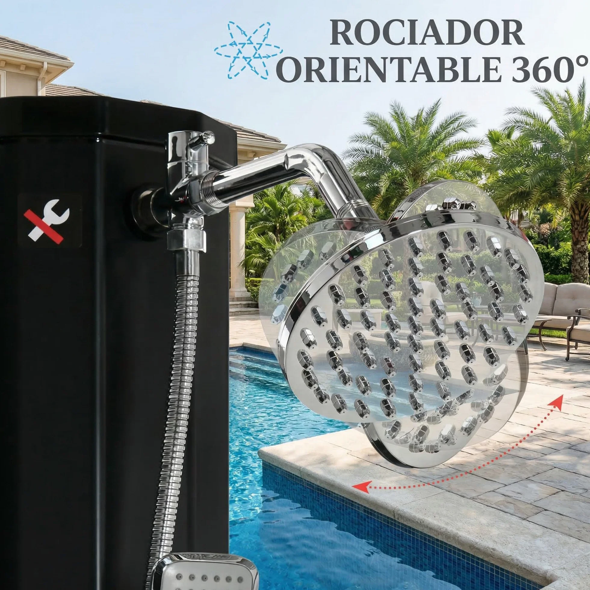 Outsunny Ducha Solar Exterior 35L 2 Cabezales Grifo Agua Caliente 0-55℃ Jardín Piscina 17,5x14,5x216 cm Negro